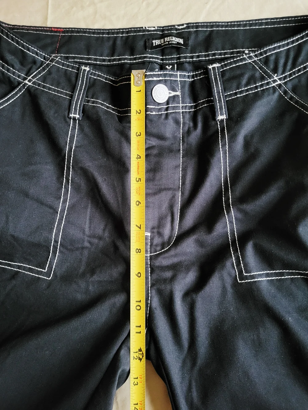 True Religion Bobby Baggy Cargo Pant Mens 34 Jet Black White Stitch NWT